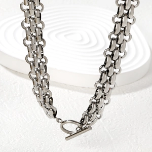 Collana unisex a catena in acciaio inossidabile con chiusura a barra a T industriale
