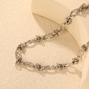 Punk style stainless steel chunky chain necklace with knotted design in silver finish