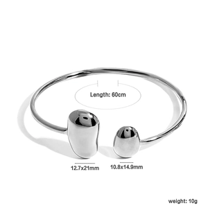 Bracciale rigido aperto in acciaio inossidabile argento con specifiche delle dimensioni