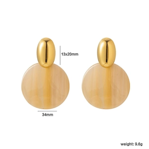 Retro irregular oval 18k gold metal and yellow marble resin hoop earrings for women