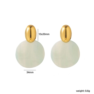 Retro irregular oval 18k gold and acrylic hoop earrings showing size 13x20mm and 34mm