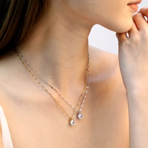 Solitaire Pendant Necklace Stainless Steel Dainty Round White Zircon Claw Setting Minimalist Elegant Women Jewelry