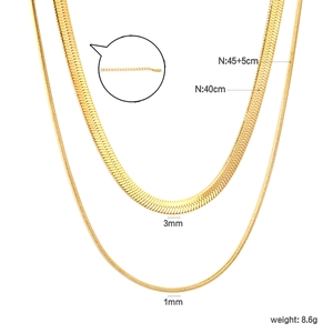 Detailed size chart for double-layer gold snake chain necklaces with 1mm and 3mm widths