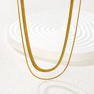 Double-layered gold stainless steel snake chain necklace with sleek geometric aesthetic
