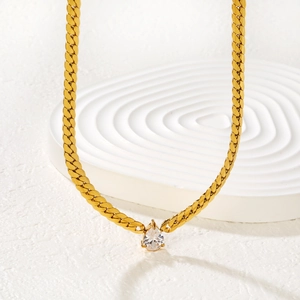 Minimalist gold chain necklace with sparkling waterdrop zircon pendant for women