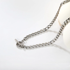 Minimalist silver stainless steel thick chain necklace with classic OT toggle clasp design
