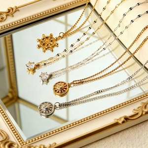 Collier Pendentif Acier Inoxydable Zircon Gouvernail Soleil Minimaliste Géométrique Bijoux Mode Chic Cadeau Femmes