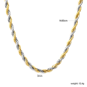 Dettaglio catena a fune bicolore da 3mm con lunghezza 60cm e peso di 12,4g mostrati