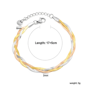 Detailed view of tricolor braided snake chain bracelet with adjustable lobster clasp extender