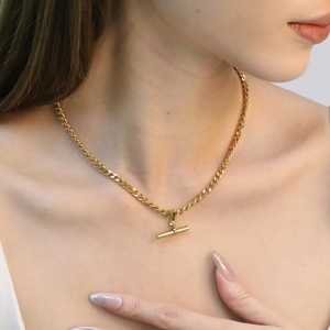 18K Vergulde 304 Roestvrij Staal T-Bar Hanger Halsketting Hip Hop Cubaanse Schakelketting Knevelsluiting Sieraden Unisex