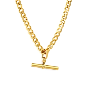 Gouden grove Cubaanse schakelketting met minimalistische T-staaf cilinder hanger gepolijst