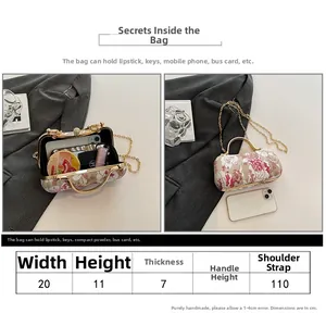 Detailed size specifications for the vintage floral embroidery clutch with gold chain