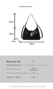 Detailed dimensions of the black PU handbag with gold hardware and adjustable strap