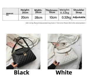 Size chart showing PU leather quilted makeup bag dimensions and color specifications