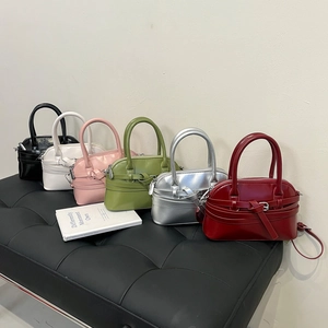 Fashionable PU leather shell handbags in multiple colors with belt buckle decoration