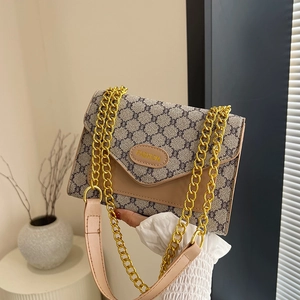 Sac Bandoulière Femme Imprimé Rétro Cuir PU Petit Sac Carré À Rabat Avec Chaîne Dorée Sac À Épaule Mode Vintage