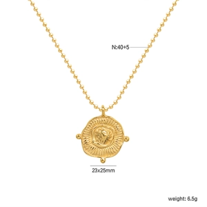 Collier médaille ovale vintage plaqué or 18k avec zircon noir et chaîne à billes