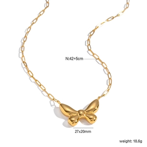 Collier en acier inoxydable plaqué or 18k avec pendentif papillon ovale pour femmes