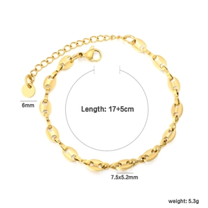 Bracelet maille grain de café en acier doré avec chaîne réglable et fermoir mousqueton
