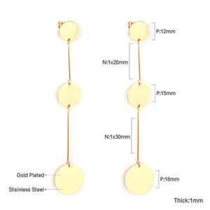Detailed dimensions of gold plated stainless steel geometric disc earrings for women