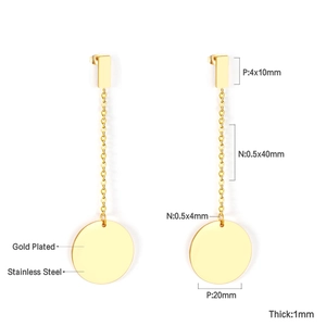 Detailed dimensions of gold plated stainless steel geometric tassel earrings for women