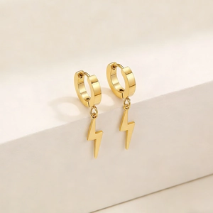 Boucles D'oreilles Créoles Pendentif Éclair Acier Inoxydable Minimaliste Punk Bijoux Pour Femmes