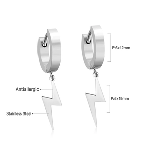 Détails de boucles d'oreilles éclair en acier inoxydable avec anneau 12mm et pendentif