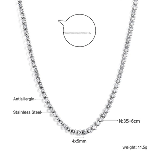 Detail view of oval cut tennis necklace in stainless steel with 35+6cm adjustable chain
