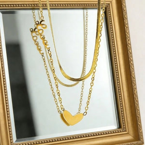Double Layer Necklace 18K Gold Plated Stainless Steel Heart Pendant Love Letter Snake Cable Chain Chic Jewelry For Women