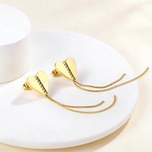 Boucles D'oreilles Pendantes Cœur Gland Plaqué Or Acier Inoxydable Longue Chaîne Serpent Bijoux Femmes Mode