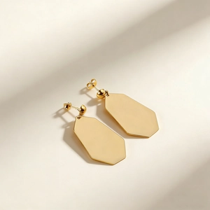 Boucles D'oreilles Pendantes Hexagonales Géométriques En Acier Inoxydable Plaqué Or Minimaliste Poli Brossé Pour Femmes