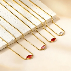Collana Elegante Con Ciondolo In Zirconia Taglio Marquise Catena In Acciaio Inossidabile Placcato Oro Gioielli Moda Donna