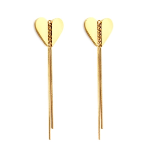 Boucles d'oreilles cœur doré avec de longues chaînes à franges pendantes effet miroir