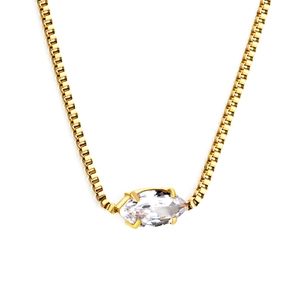 Collana a catena box in acciaio inossidabile placcato oro 18K con pendente marquise