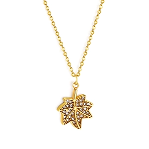 Collier en acier plaqué or 18K avec pendentif feuille d'érable en zircons blancs