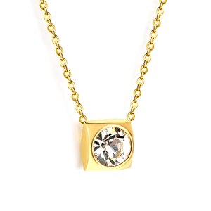Square pendant necklace in 18K gold plated stainless steel with a sparkling zircon stone