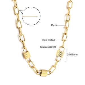 Gold-plated stainless steel chunky link chain necklace with three padlock pendants
