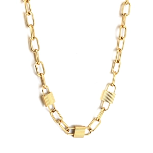 Chunky 18K gold plated stainless steel paperclip chain necklace with textured locks