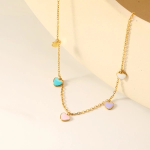 Stainless Steel Heart Pendant Necklace Gold Plated Colorful Enamel Sweet Minimalist Fashion Jewelry For Women