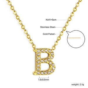 Detailed size and material specs for gold plated stainless steel letter B pendant necklace