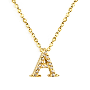 18K gold plated stainless steel letter A pendant necklace with sparkling white crystals
