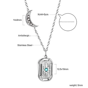 Detailed size parameters for the vintage moon and star pendant stainless steel necklace