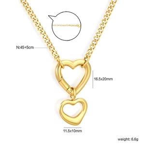 18k vergoldete Herz-Halskette mit Gliederkette und detaillierten Größenangaben