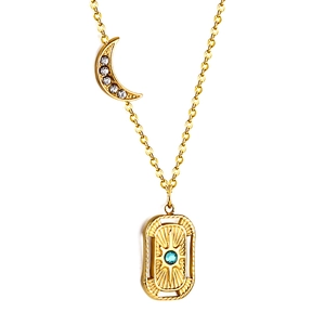 Vintage 18K gold plated stainless steel necklace with crescent moon and sunburst pendant