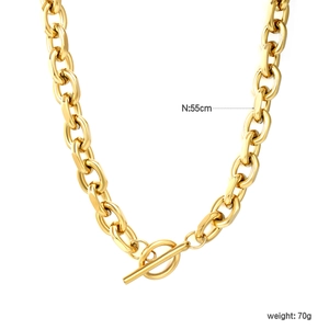 Detail of 55cm chunky gold toggle necklace weighing 70g with stainless steel links