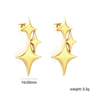 Boucles d'oreilles étoile en acier inoxydable plaqué or 18 carats, taille 14x30mm