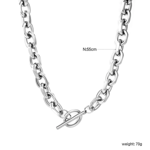Unisex stainless steel chunky chain necklace with OT toggle clasp, 55cm length and 70g weight