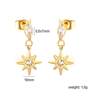 Boucles d'oreilles papillon en or 18 carats avec zircons et pendentifs en forme de soleil