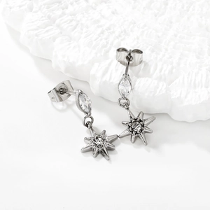 Boucles d'oreilles étoiles en acier inoxydable avec zircons sur support pierre