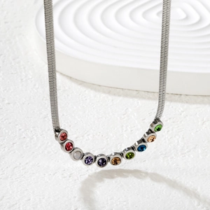 Silver blade chain necklace with a colorful curved gemstone pendant for women